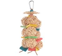 POPETPOP Large Parrot Chewing Hanging Wooden Bird with Sturdy Rattan Ball and Colorful Wood Chips, Cage Shredding Chew for Macaws, Cockatiels, and Parrots