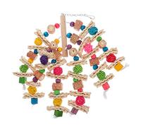 POPETPOP Large Parrot Chewing Toy Hanging Wooden Bird Toy for Cockatiels Parakeets and Small Birds Bite-Resistant Fun Chew Block Decorative Design
