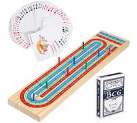 POPETPOP Large Solid Wood Cribbage Board Game Set with Playing Cards and Pegs, Table Cribbage Board for Family and Party, Traditional Wooden Table Game for Daily Use