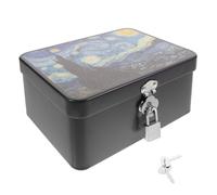 POPETPOP Large Tin Box with Lid Featuring A Secure Lock and Vintage Tinplate Construction, Designed with A Beautiful Star Pattern for Storing Jewelry, Keepsakes, and Valuables with Large