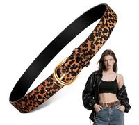 POPETPOP Leopard Print Belt: PU Adjustable Women Leather Belt with Gold Buckle for Jeans Pants Dresses - Casual Fashionable Statement Accessory