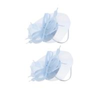 POPETPOP Light Blue Bridal Plume Fascinator Hat 2pcs Set with Mesh Veil and Organza for Weddings, Tea Parties, and Special Occasions Women’s Hair Accessories