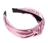 POPETPOP Light Pink Pu Fabric Knotted Headband for Women, Metallic Sequin Hair Hoop with Center Knot, Stylish Hair Accessory for Valentine’s Day and Party Wear