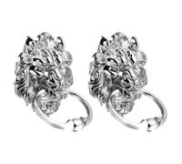 POPETPOP Lion Head Drawer 2Pcs Antique Silver Zinc Alloy Pull Ring for Cabinet and Drawers, Easy to Install