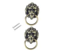 POPETPOP Lion Head Pulling Handles for Drawer and Cabinet, 2pcs Vintage Chinese Style Brass Alloy Door Pulls with Screws, Traditional Wardrobe and Cupboard Hardware for Home Furniture