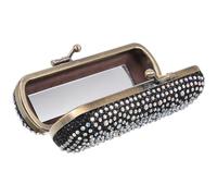 POPETPOP Lipstick Storage Case with Mirror, Metal Alloy Antique Copper Lipstick Holder and Jewelry Organizer, Portable Small Makeup Organizer for Travel and Purse Use, Black