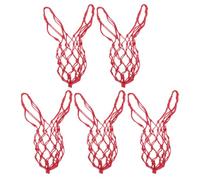 POPETPOP Livestock Feeding Mesh Bags for Red Polyester 5pcs with Reinforced Structure and Hooks, Large Capacity Hanging Chicken and Goose Vegetable Feeders Pastures and Busy Farms, Food