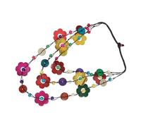 POPETPOP Long Ethnic Coconut Shell Bead Necklace 2Pcs Bohemia Style Floral Pendant for Women Beach Wear