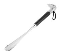 POPETPOP Long Handle Shoe Horn 32cm Metal Shoe Insert Aid with Duck Head Design for Elderly and Pregnant Women Silver with Black Handle for Boots and Sneakers