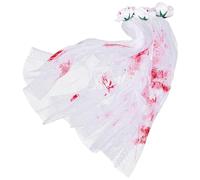 POPETPOP Long with Easy to Put on Design Gothic Blood Veil with Comb White Fabric Veil for Halloween Costume Party for Women at Theme Parties