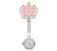 POPETPOP Lovely Nurse Timing Pocket Watch with Large Dial and Clip-on Style, Cartoon Crown Hanging Watch in Pink, Suitable for Office and School Use by Nurses and Doctors