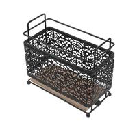 POPETPOP Makeup Brush Holder Organizer with Black Iron Frame and Wooden Base, Cosmetic Brush Stand for Vanity and Travel, Multi-functional Stationery and Pen Holder for Home Or Office