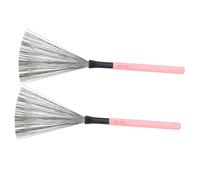 POPETPOP Maple Wooden Handle Drum Wire Brushes High Carbon Steel Percussion Instrument Brushes for Drum Kit with Pink Handles 1 Pair Suitable for Practice