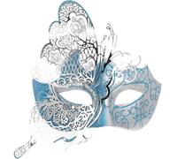 POPETPOP Masquerade Ball Half-face Mask for Women, Blue Venetian Inspired Wing Pattern with Rhinestone Embellishments, Cosplay Party Accessory for Halloween and Masquerade Events