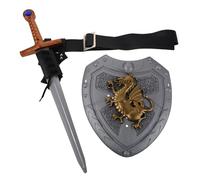 POPETPOP Medieval Knight Costume Accessories Set with Solid Fantasy Shield, Renaissance Sword and Scabbard Belt, Viking Pirate Cosplay Props for Halloween and Stage Performance