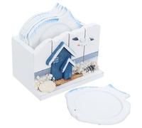 POPETPOP Mediterranean Nautical Coasters Set in Wood for Beach Themed Home and Desk Decor