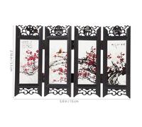 POPETPOP Mini Chinese Traditional Folding Screen Divider for Desk Privacy, Red Plum Blossom Desktop Decor Panel, Dollhouse Accessory and Photography Prop