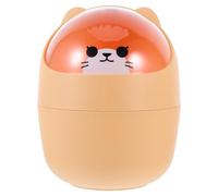 POPETPOP Mini Desktop Trash Can with Swing Lid, Lovely Cartoon Animal Waste Container for Office Table, Yellow Plastic Small Rubbish Bin with Cover for Home and Desk Storage