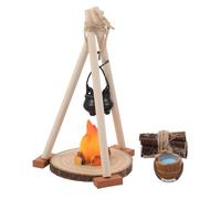 POPETPOP Miniature Realistic Campfire Decoration with Hanging Pot Portable Fake Fire Pit for Dollhouse Camping Outdoor Scene Centerpiece Pretend Play with Lifelike Flames and Detailed