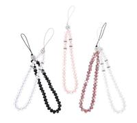 POPETPOP Mobile Phone Beaded Lanyard 5Pcs with Crystal Phone Charm Strap for Women Casual Wear in Pink White Black Dark Burgundy Grape Purple