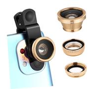 POPETPOP Mobile Phone Camera Lens Kit Fisheye Super Wide Angle and Macro Lens Stylish Golden Clip Accessory for Stunning Photography