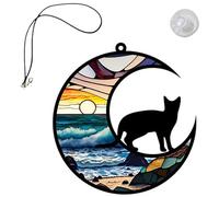 POPETPOP Moon Cat Pendant Acrylic Window Hanging Decor Cat Wall Hanging Panel Home Garden Decoration
