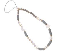 POPETPOP Moon Star Pearl Handmade Soft Clay Phone Lanyard Wrist Strap Grey Beaded Phone Charm Bracelet Accessory for Women
