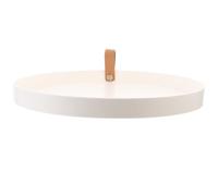 POPETPOP Multi-function round Tray Plastic Faux Leather Vanity Storage Tray White Minimalist Contemporary Decorative Handheld Serving and Storage for Arranging Toiletries and Tabletop