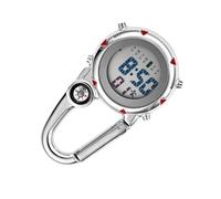 POPETPOP Multifunction Stainless Steel Clip Watch with Quartz Movement, Alarm Reminder and Date Display, Stylish Red Hanging Watch for Outdoor Activities and Indoor Use