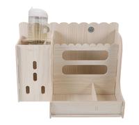 POPETPOP Multifunctional Wooden Hay Rack Feeder Set with 250Ml White Water Bottle for Rabbits Guinea Pigs Chinchillas Small Pets Cage Feeder Household Feeding Supplies