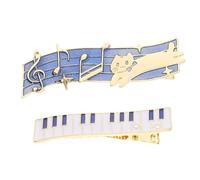 POPETPOP Music Cat Hairpins Metal Barrettes Featuring Piano Key and Note Elements, 2Pcs for Casual and Formal Hair Styling