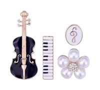 POPETPOP Musical Instrument Brooch Set Lapel Pins for Women 4pcs Featuring Violin and Flower Design, Alloy and Pearl Material, Elegant Classic for Important Events and Different Occasions