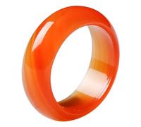 POPETPOP Natural Carnelian Agate Band Ring for Women Red Crystal Plain Jewelry Ring 18mm Inner Diameter for Couples and Daily Wear