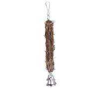 POPETPOP Natural Rattan Ring Parrot Swing with 3 Bells Hanging Bird for Pet Birds and Parrots Sturdy Chew and Bite Cage Accessory Random Color