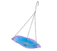 POPETPOP Outdoor Hanging Metal Bird Feeder with Iron Plate, Blue Purple Flower Design Balcony Platform Feeder for Wild Birds, Seed Catcher Suitable for Garden and Window Use