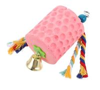 POPETPOP Parrot Chew Mineral Stone with Bell Bird Teeth Grinding Block Natural Calcium Foraging Toy Hanging Cage Accessory Suitable for Parakeets and Small to Medium Parrots