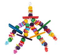 POPETPOP Parrot Hanging Bite for Pet Birds, Wooden Colorful Bead Wave Design with Hook and Pacifier, Bite-resistant Chewing for Cage Use and Teeth Grinding