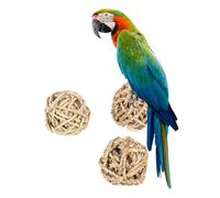 POPETPOP Parrot Straw Ball Designed to Boredom and Prevent Furniture Damage for Birds and Pets, Beige Chew and 3pcs Woven Straw Balls for Parrots and Small Animals for Parrots Small