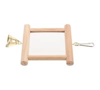 POPETPOP Parrot with Double-sided Mirror and Bell, Hanging Bite-resistant Bird for Large Birds and Parakeets, 10x10.5cm Wooden Cage Accessory for Cockatiels and Budgies