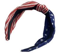 POPETPOP Patriotic Twisted Wide Headband for Women, Fabric Knotted Hair Accessory with American Flag Design, Comfortable All-Day Wear for Independence Day Parties