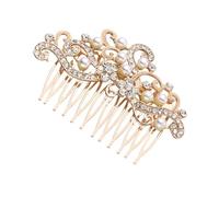 POPETPOP Pearl Rhinestone Hair Comb Bridal Accessory for Wedding Reception and Prom Night Styling 3.3X2.4 Inch