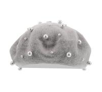 POPETPOP Pearl Wool Beret Hat for Women Handmade Imitation Wool French Style Soft Comfortable Winter Outdoor Hat Classic Elegant Ladies Fashion Accessory for Daily Life Travel Shopping Light Grey