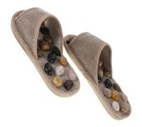 POPETPOP Pebble Massage Slippers for Men Women, Non Slip Indoor Spa | Cotton Linen and EVA Build, Stone Acupoint Feel, Khaki 39-40 Size, Home Bathroom Use