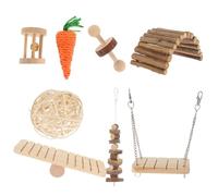 POPETPOP Pet Cage Toys Set Wooden Swing Seesaw Hamster Climbing Ladder Mental Health Toy for Hamsters Fun and Exercise Safe Material for Small Animals
