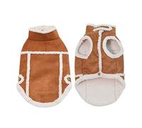 POPETPOP Pet Warm Coat Stylish Suede Fabric Jacket for Dogs Brown Comfortable and Apparel for Outdoor Activities for Special Occasions and Photo Opportunities