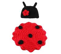 POPETPOP Photography Prop Set - 7-spot Ladybug Crochet Hat and Cape Outfit - Unisex Photo Shoot Costume for Newborns and Portraits