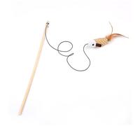 POPETPOP Plush Cat with Wooden Rope and String Fish Shaped Safe and Interactive 3pcs Beige Pet Animal for Indoor Cat Play and Exercise