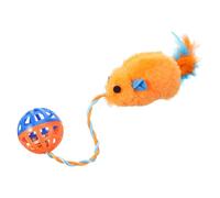 POPETPOP Plush Mouse Cat Teaser Toy with Plastic Bell, Interactive Small Kitten Plaything for Indoor Chewing and Training, Orange Compact Cat Supply for Pet Engagement