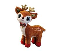 POPETPOP Plush Reindeer Doll Soft Christmas Deer Stuffed Animal Holiday Party Decoration Gift Brown Cozy Festive Home Ornament for Shelf Sofa Table