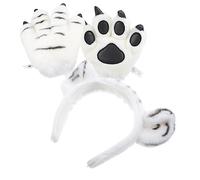 POPETPOP Plush Winter Tiger Paw Gloves with Furry Claw Mitts and Headband Soft PP Cotton Cosplay Costume Accessories for Role Playing Birthday Festival Christmas Decor Animal Claw Design